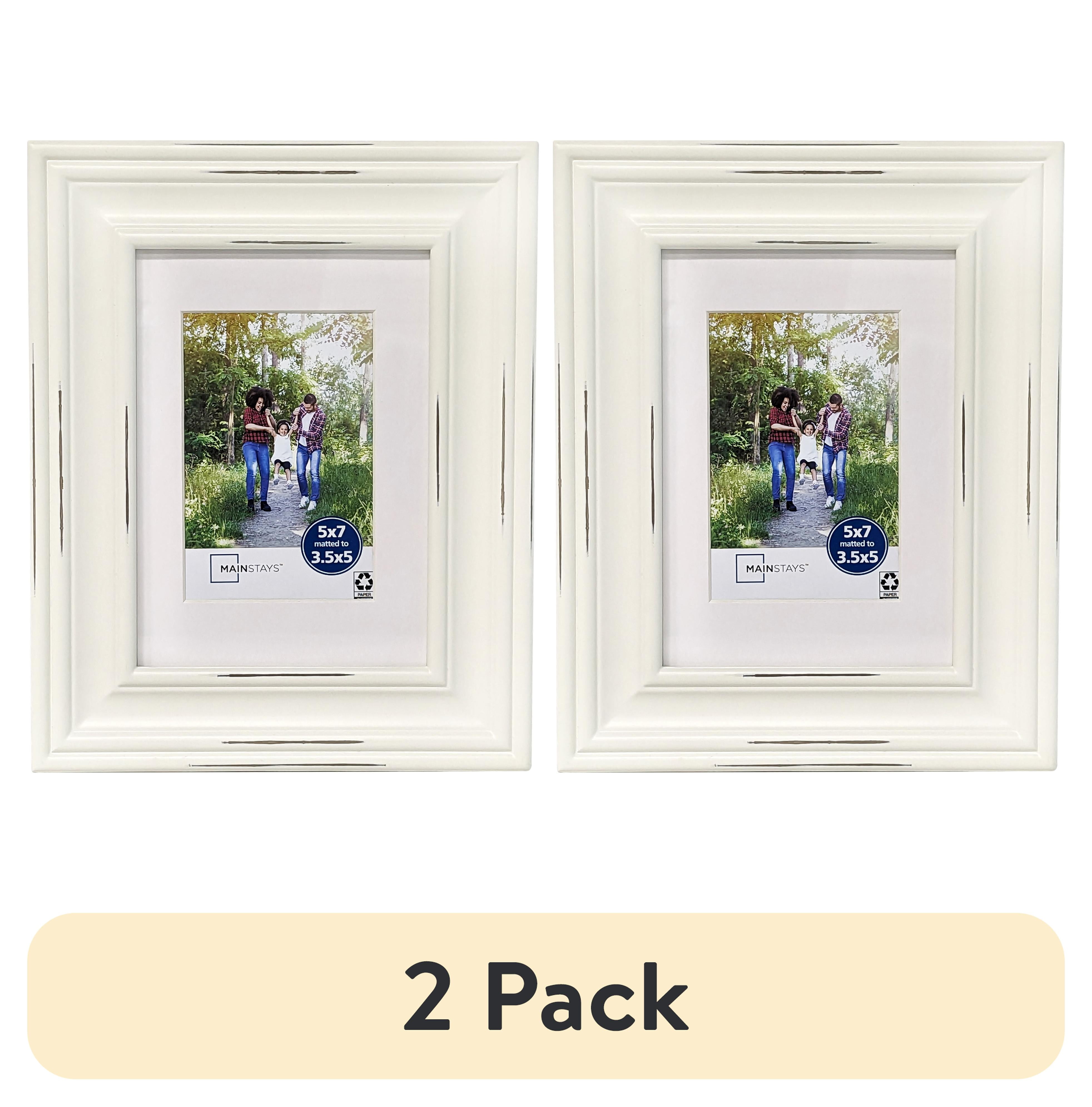 (2 pack) Mainstays – 3.5x5 Picture Frame – Distressed White Matted Tabletop & Wall Photo Frame