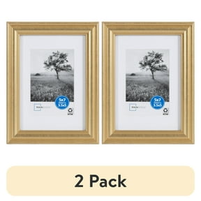 (2 pack) Mainstays 5 x 7 Picture Frame, Gold Traditional Tabletop or Wall Display