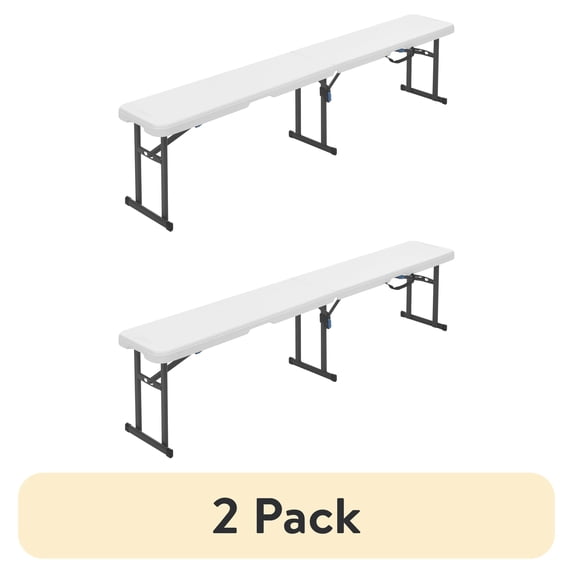 (2 pack) (2 pack) Mainstays 6' Centerfold Bench, Steel Frame, Indoor Outdoor, Includes Carry Handle, White