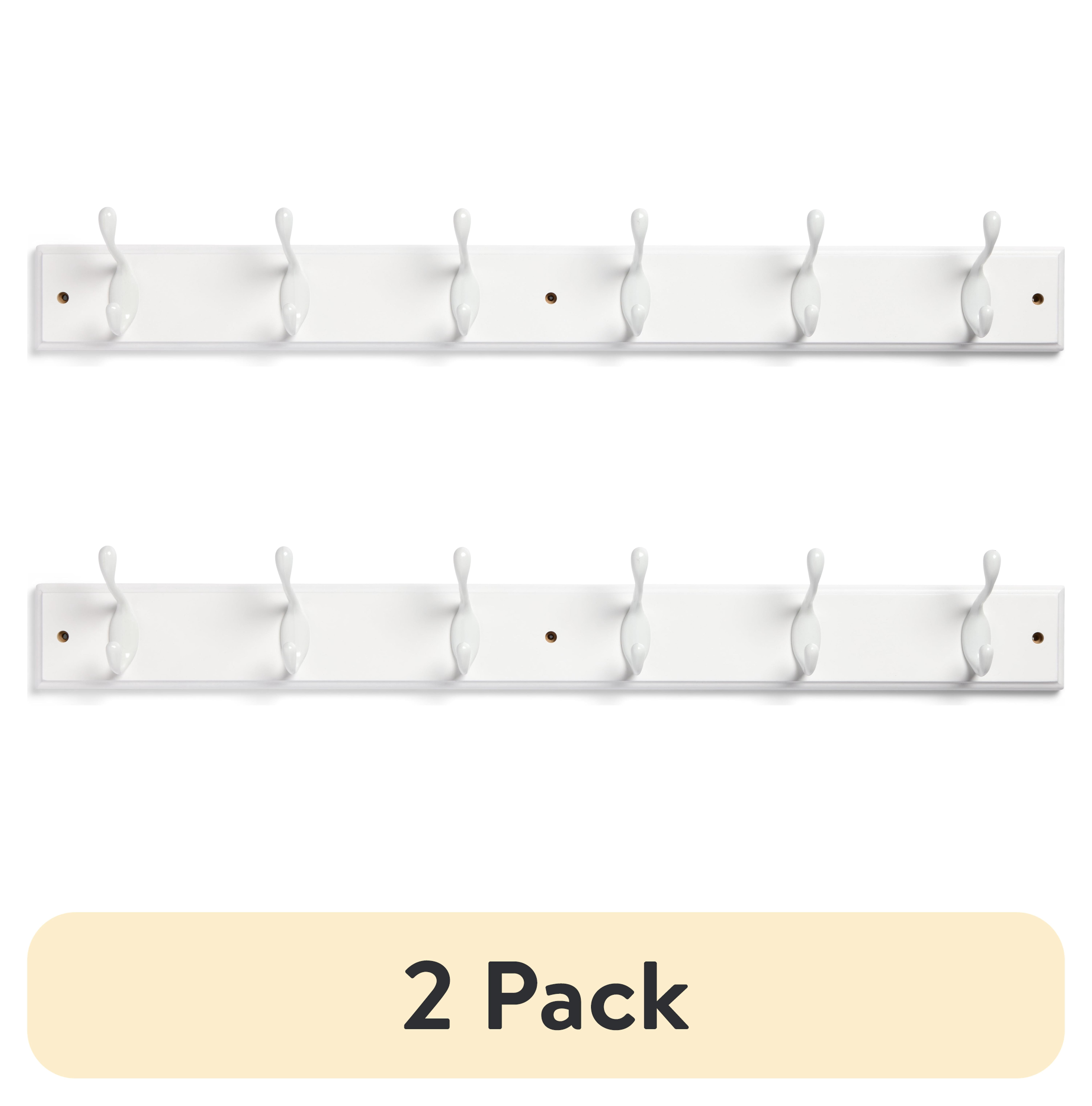 (2 pack) Mainstays 6 Hook 27 inch Hook Board for Coats, Bags, Leashes, Keys, Towels, 45 lbs Capacity, White, 1 Pc