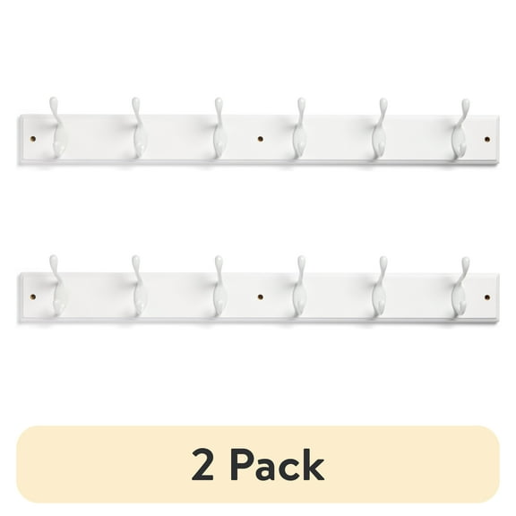 (2 pack) Mainstays 6 Hook 27 inch Hook Board for Coats, Bags, Leashes, Keys, Towels, 45 lbs Capacity, White, 1 Pc