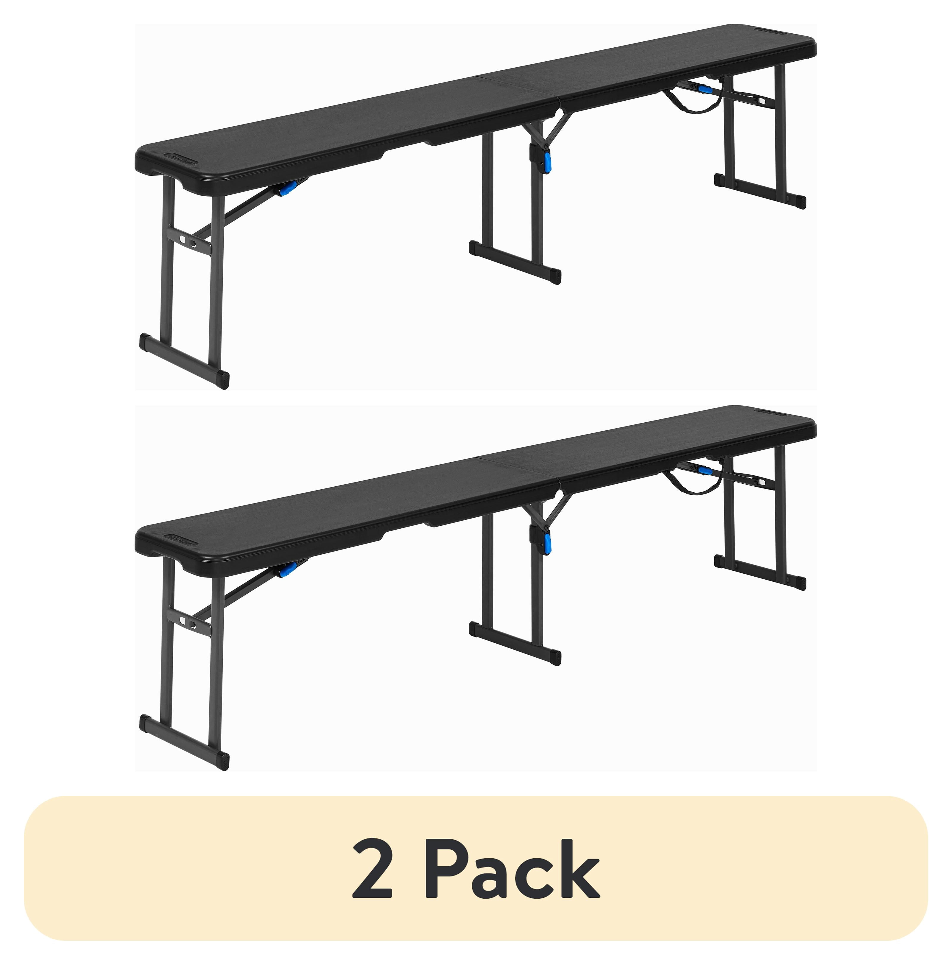 (2 pack) Mainstays 6 ft Fold-in-Half Bench with Carrying Handle, Steel Frame, Black