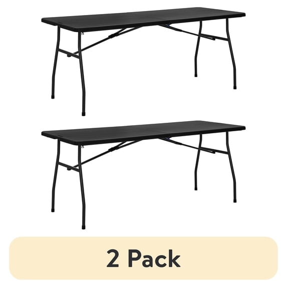 (2 pack) Mainstays 6 ft Rectangle Centerfold Folding Table, Black ...