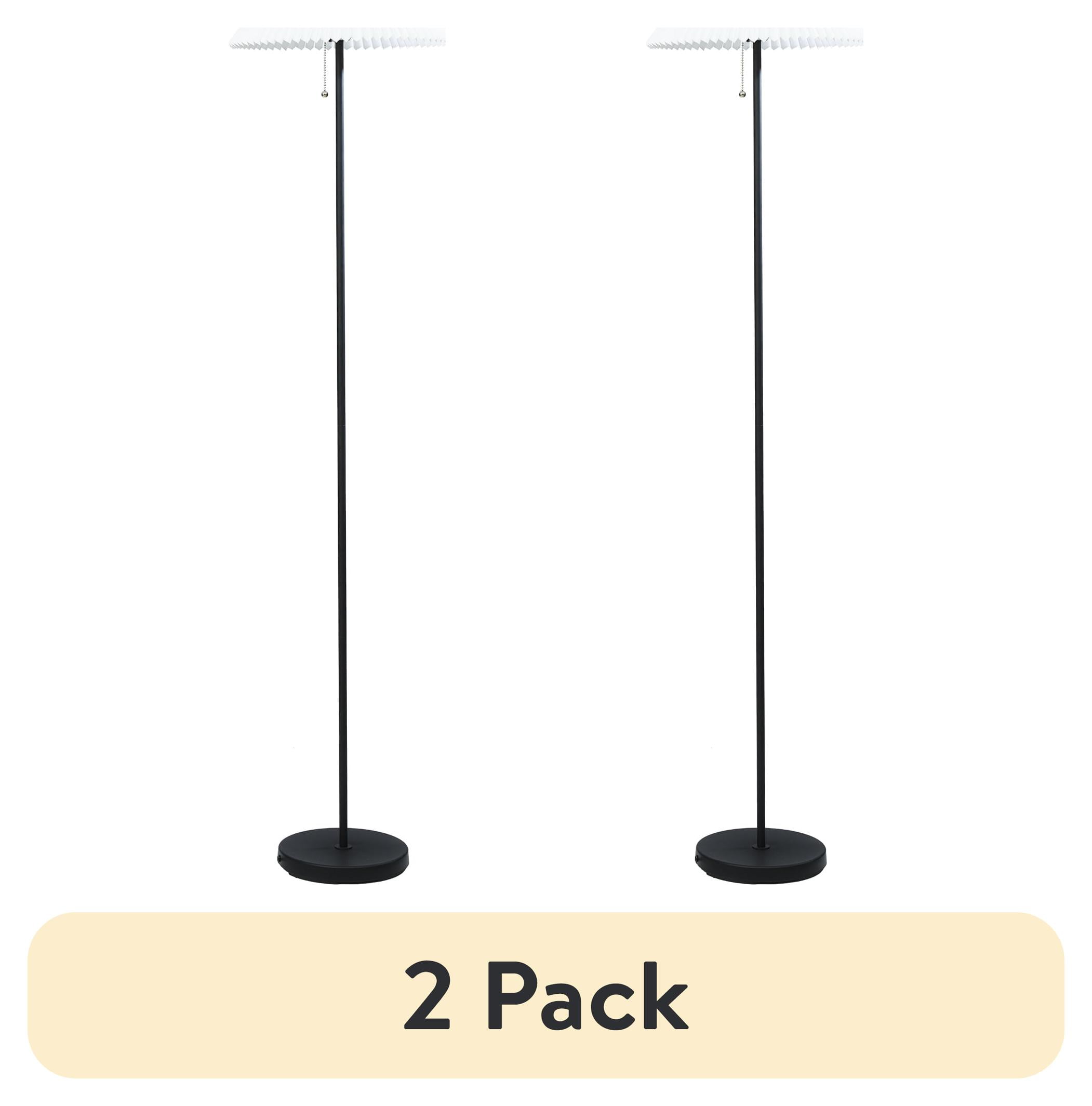 (2 pack) Mainstays 64" Contemporary Matte Black Metal Floor Lamp, with Pleated White Lampshade