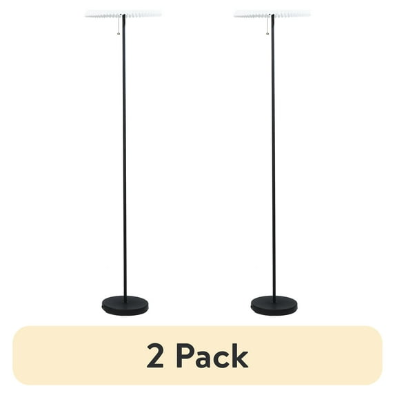 (2 pack) Mainstays 64" Contemporary Matte Black Metal Floor Lamp, with Pleated White Lampshade