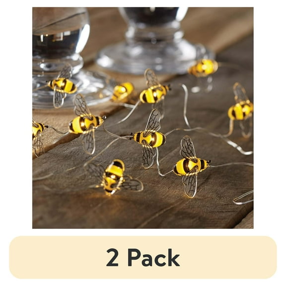 (2 pack) Mainstays 6ft Bumble Bee Indoor LED Fairy String Lights with Battery Operated Automatic Timer - 18 LED Lights