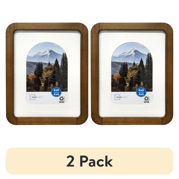 (2 pack) Mainstays – 4x6 Picture Frame – Walnut Wood Finish Mattted Rounded Corners Tabletop Photo Frame