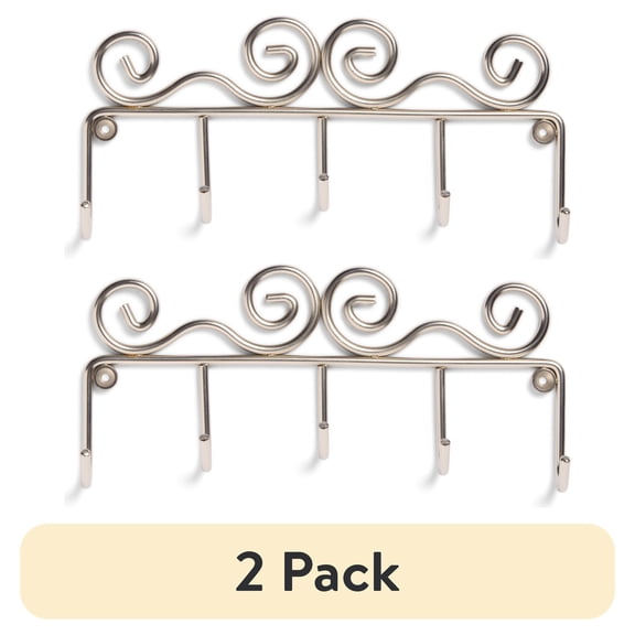 (2 pack) Mainstays 7.25 inch Shelf Mail and Key Wall Mount Rack Organizer with 5 Key Hooks for Leashes, Keychains, 2 lbs Capacity, Satin Nickel, 1 Pack