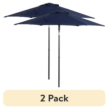 (2 pack) Mainstays 7.5' Navy Push-up and Tilt Market Patio Umbrella
