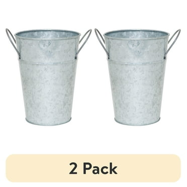 (2 pack) Mainstays Metal Bucket Planter, 7'', High Solid Print Gray