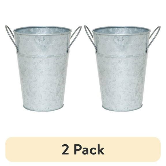 (2 pack) Mainstays Metal Bucket Planter, 7'', High Solid Print Gray