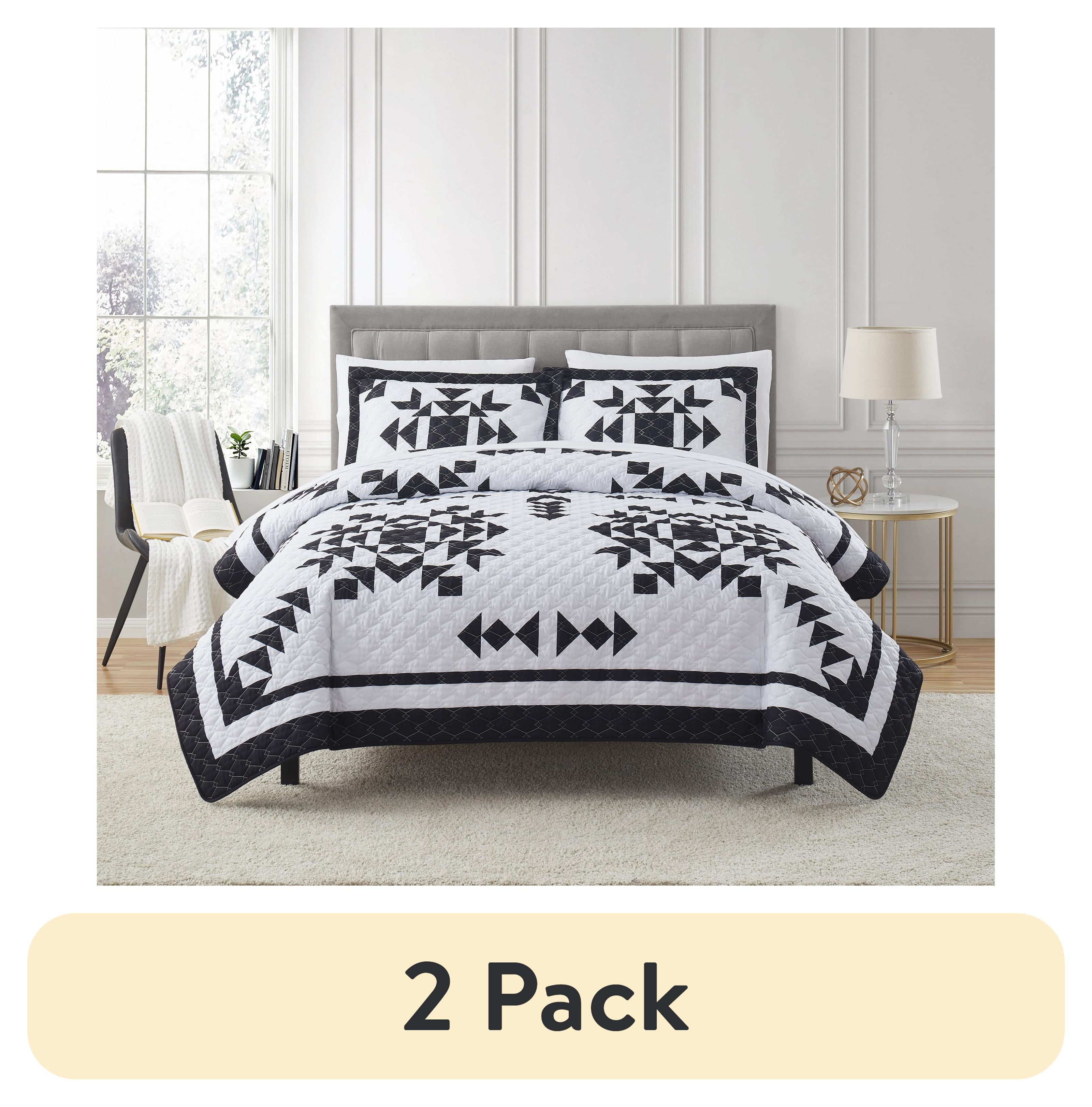 (2 pack) Mainstays 7 Piece Black & White Quilt Set with Sheets, Full ...