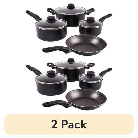 (2 pack) Mainstays 7 Piece Non Stick Aluminium, Pots and Pans Cookware Set, Black