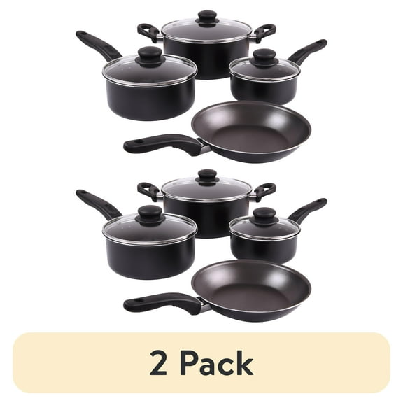 (2 pack) Mainstays 7 Piece Non Stick Aluminium, Pots and Pans Cookware Set, Black