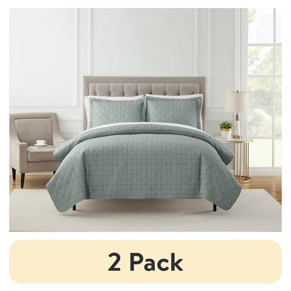 (2 pack) Mainstays 7 Piece Sage Green Quilt Set with Sheets, King