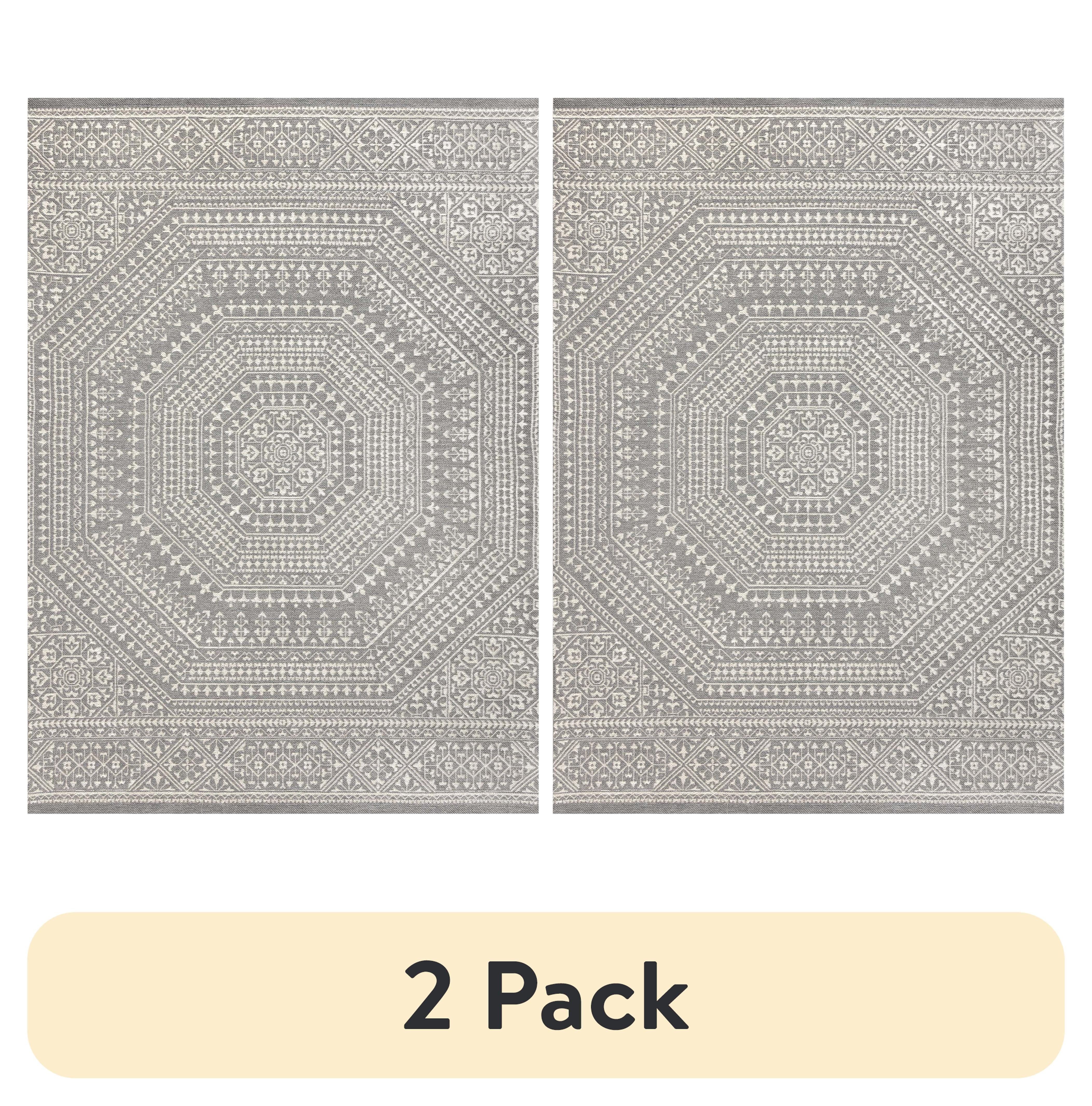 (2 pack) Mainstays 7'x10’ Woven Gray Medallion Outdoor Rug