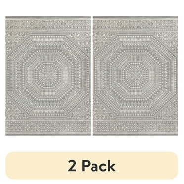 (2 pack) Mainstays 7'x10’ Woven Gray Medallion Outdoor Rug