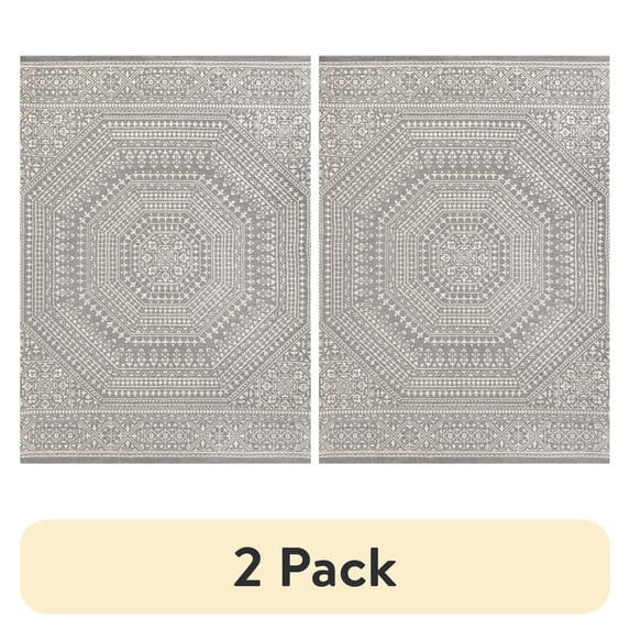 (2 pack) Mainstays 7'x10’ Woven Gray Medallion Outdoor Rug