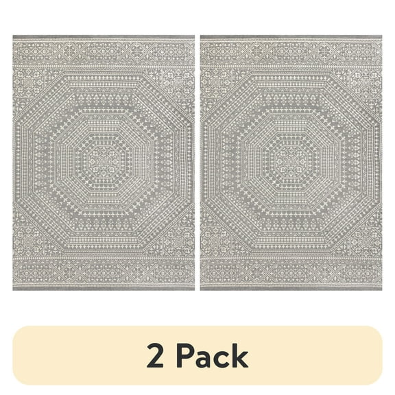 (2 pack) Mainstays 7'x10’ Woven Gray Medallion Outdoor Rug