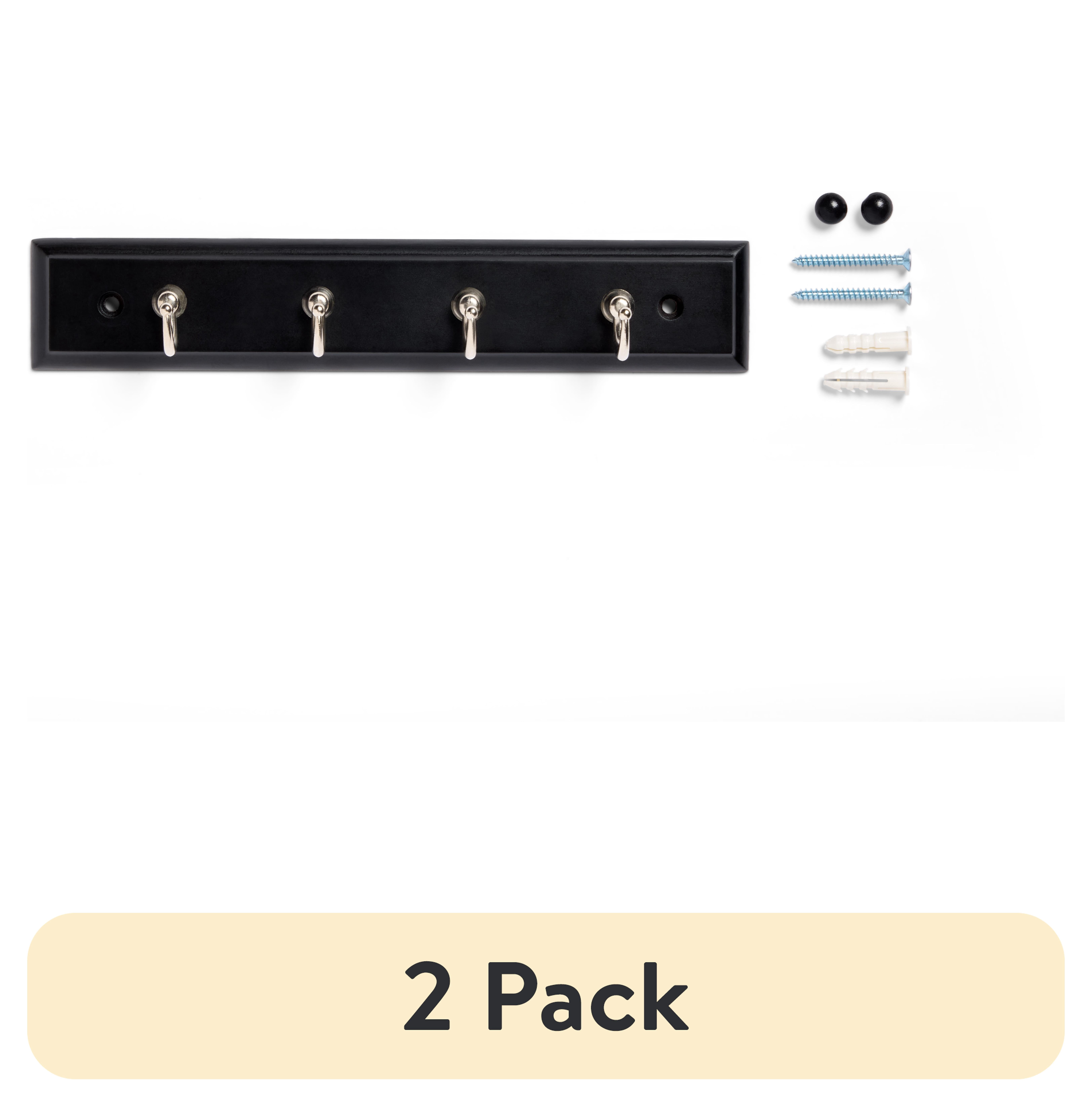 (2 pack) Mainstays Black 8.75 inch Key Rail with 4 Satin Nickel Hooks ...