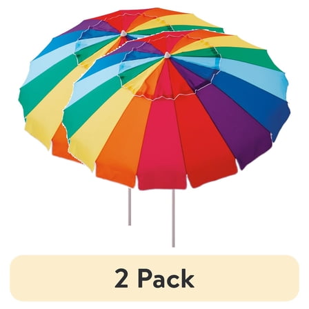 (2 pack) Mainstays 8' Rainbow Beach Umbrella, Adjustable Tilt