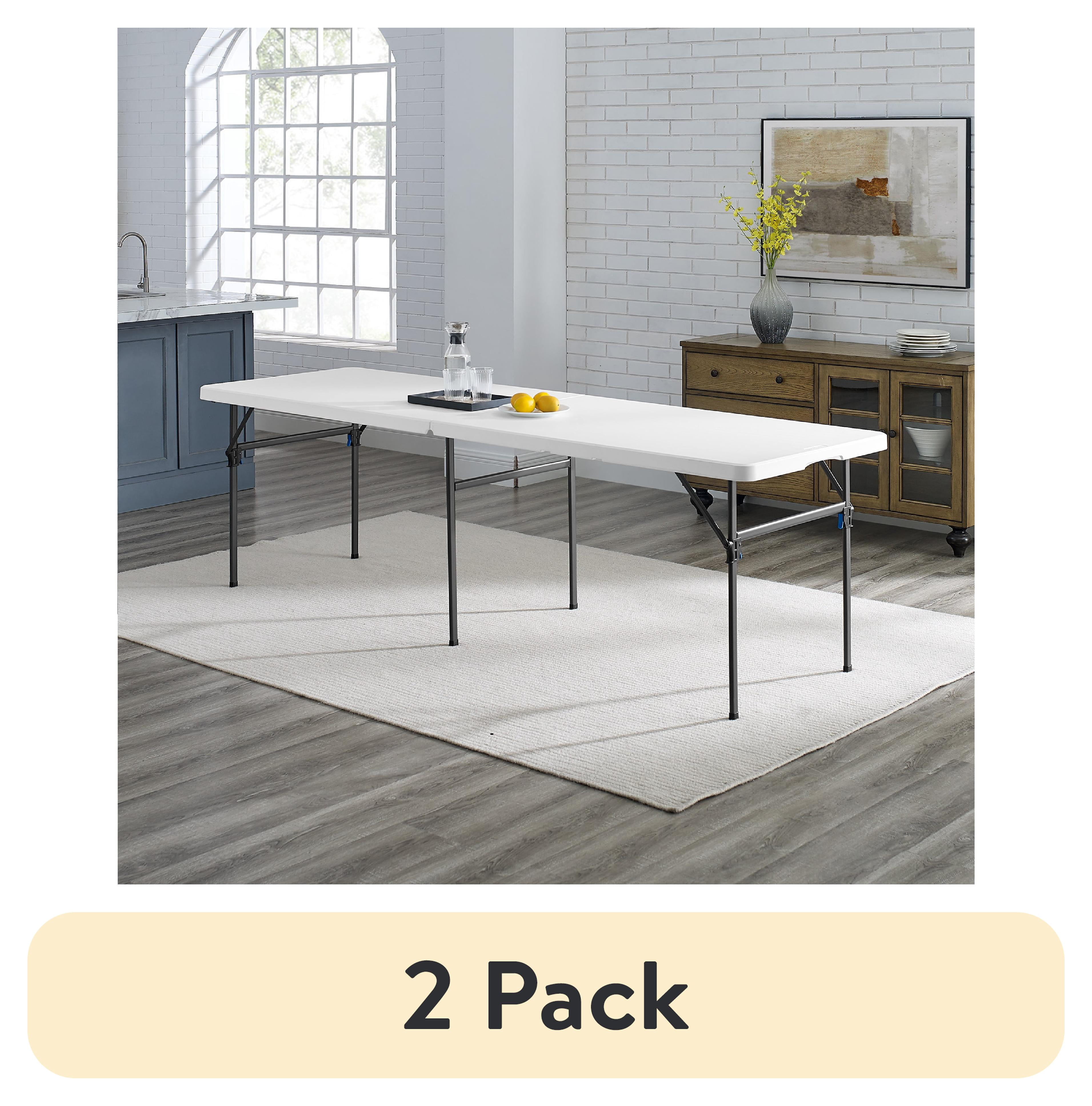 (2 pack) Mainstays 8 ft Fold-in-Half Folding Table, White, Indoor/Outdoor