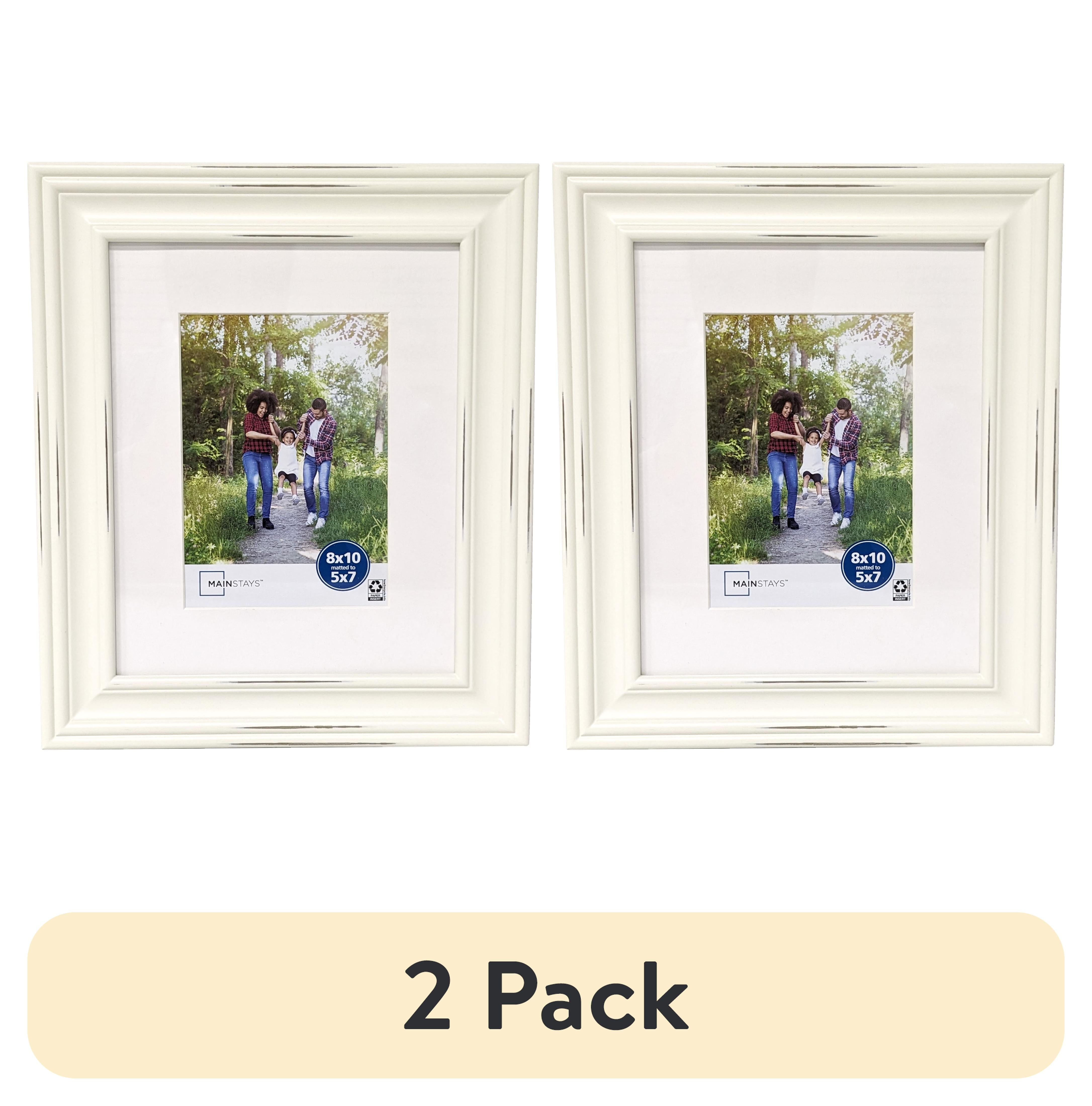 (2 pack) Mainstays – 5x7 Picture Frame – Distressed White Matted Tabletop & Wall Photo Frame