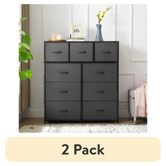 (2 pack) Mainstays 9 Drawer Fabric Dresser for Bedroom 40" Wide x 45" Tall, Grey