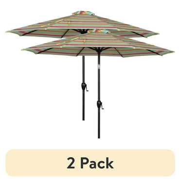 (2 pack) Mainstays 9' Multi Stripe Round Outdoor Tilting Market Patio Umbrella with Crank
