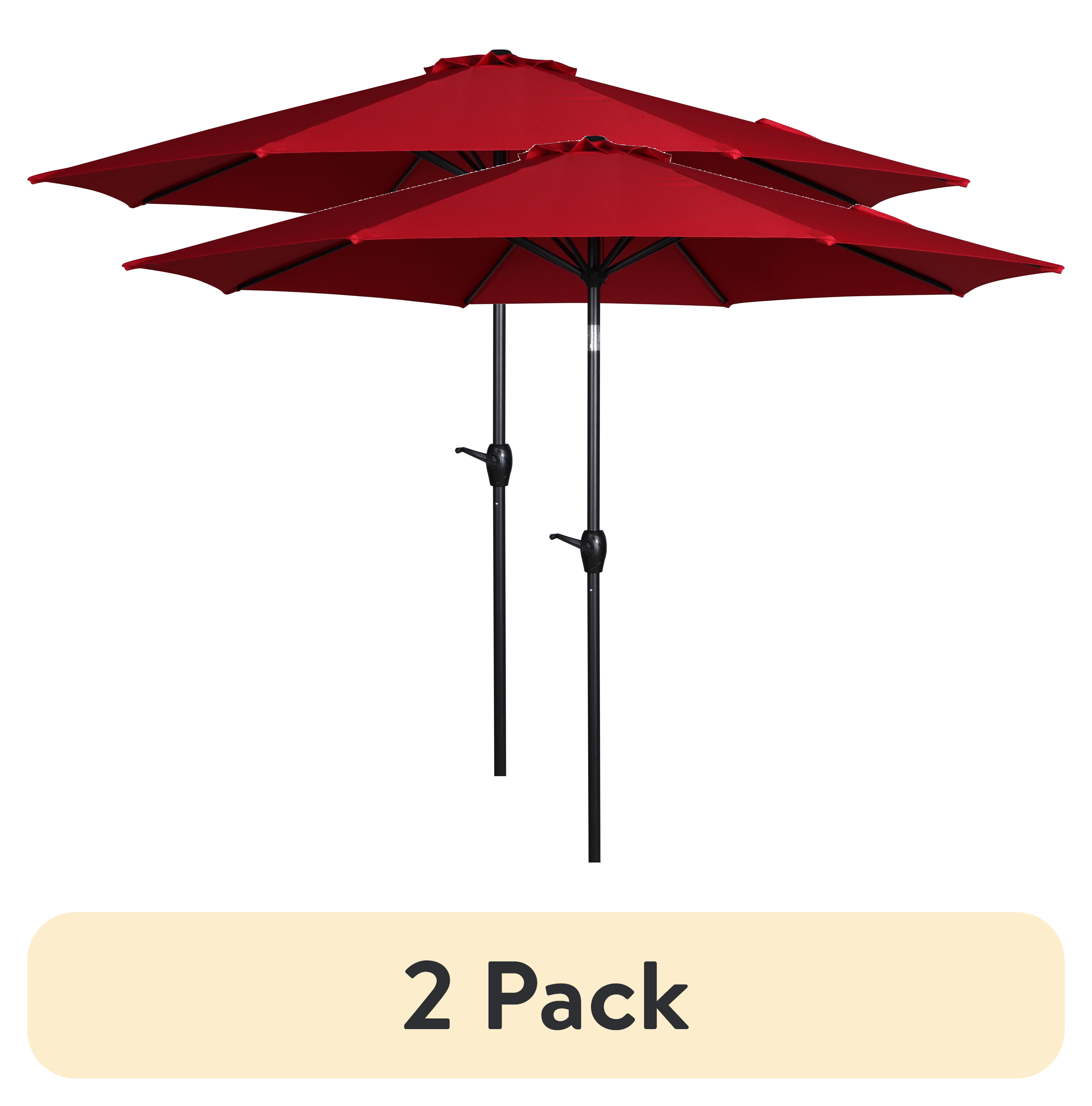 (2 pack) Mainstays 9' Red Crank Lift and 3 Position Tilt Patio Umbrella