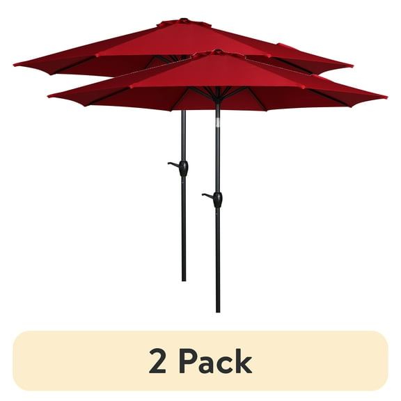 (2 pack) Mainstays 9' Red Crank Lift and 3 Position Tilt Patio Umbrella