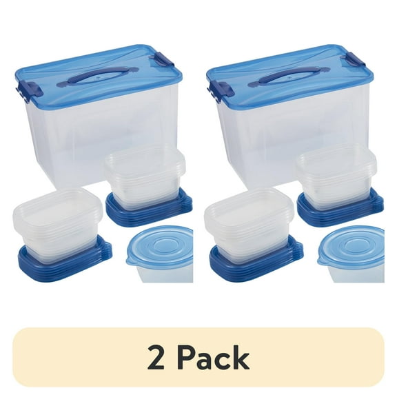 (2 pack) Mainstays 92 Piece Food Storage Variety Value Set, Blue Lids