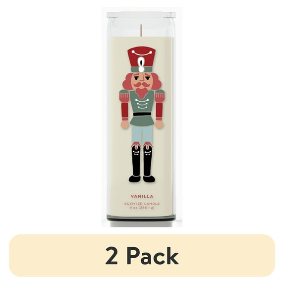 (2 pack) Mainstays Vanilla Nutcracker Scented Candle, Holiday Pillar Candle, 9 oz