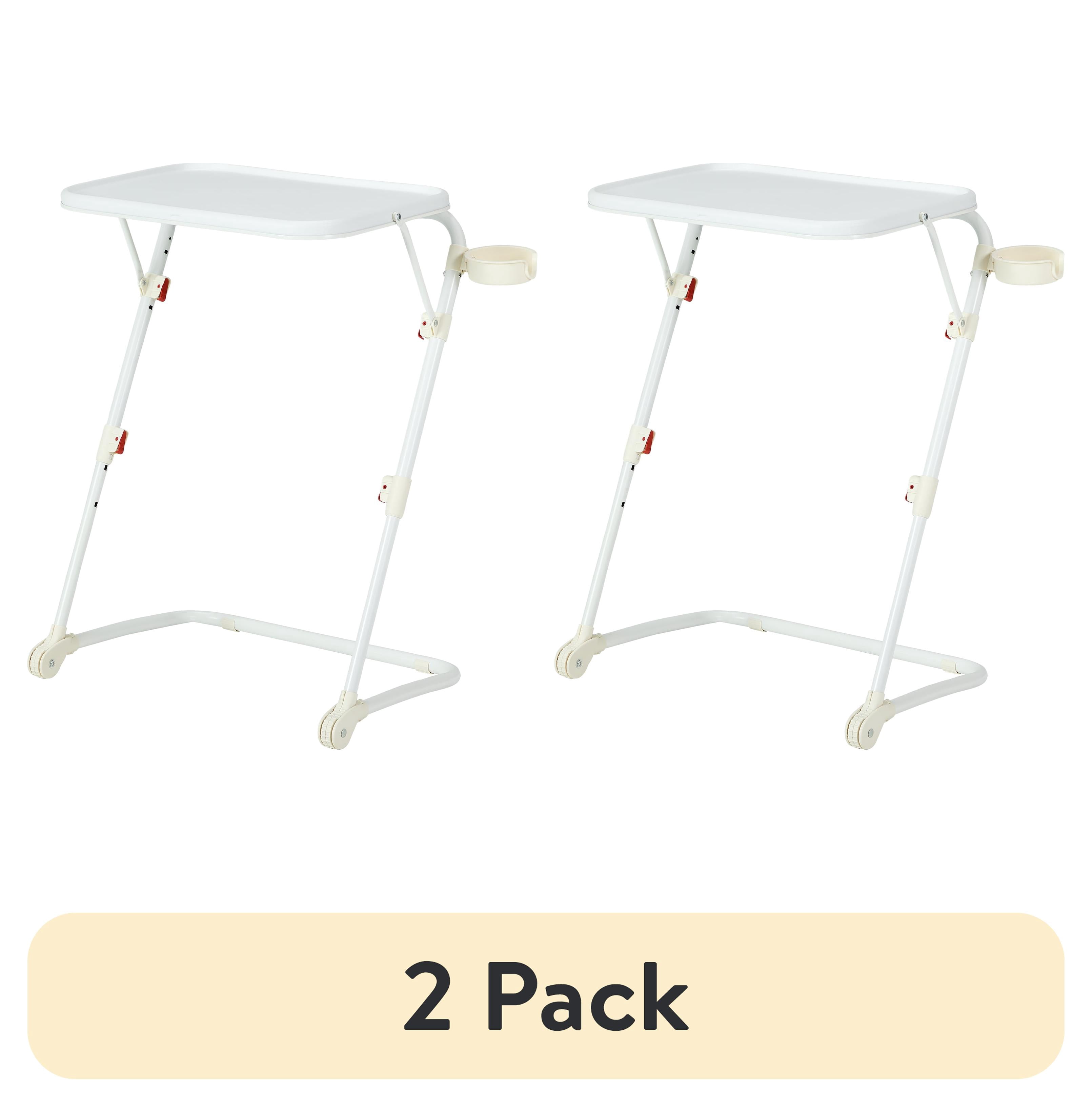 (2 pack) Mainstays Adjustable Folding TV Tray Table with Cup Holder, White