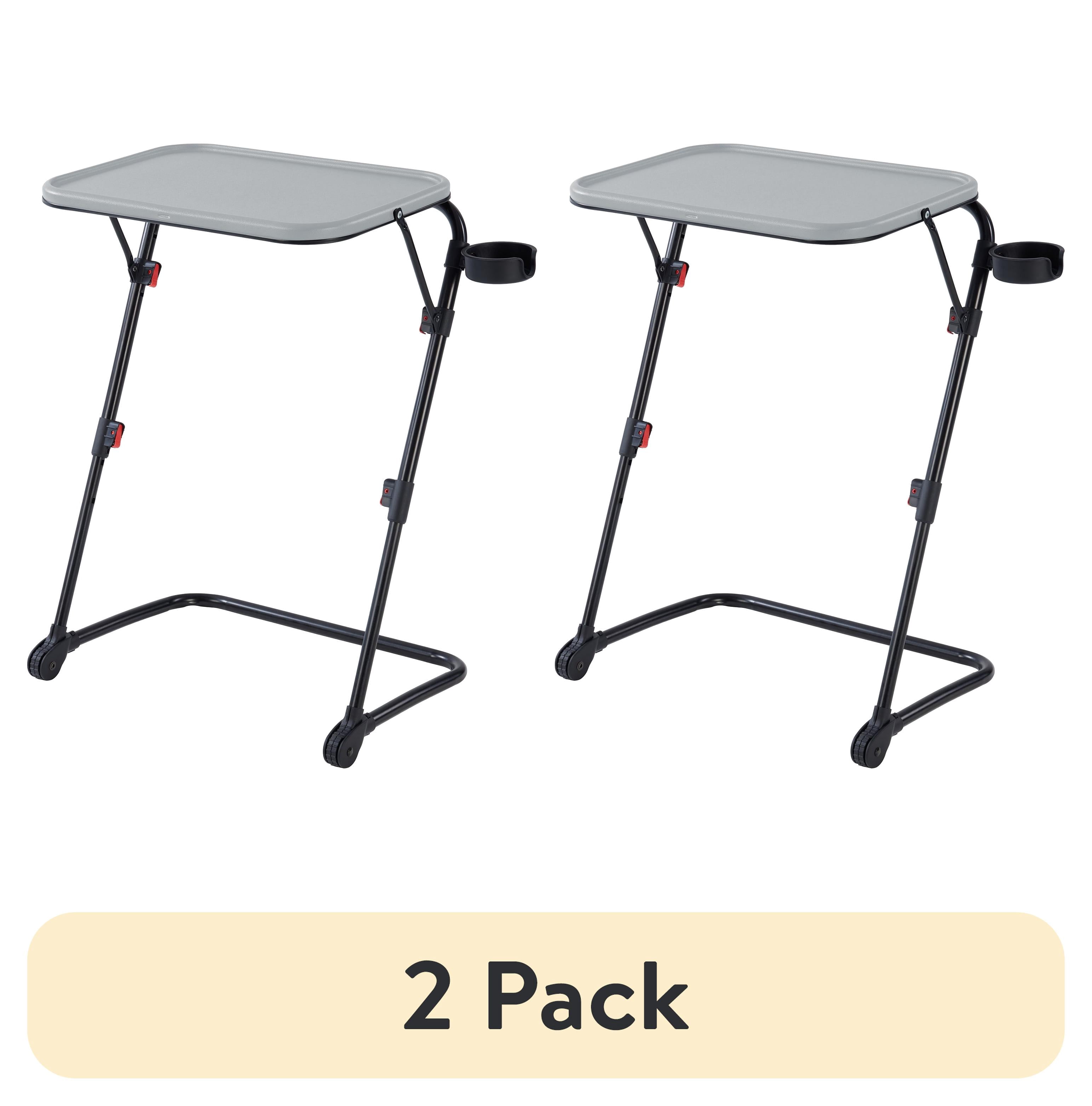 (2 pack) Mainstays Adjustable Folding TV Tray with Cup Holder, Gray