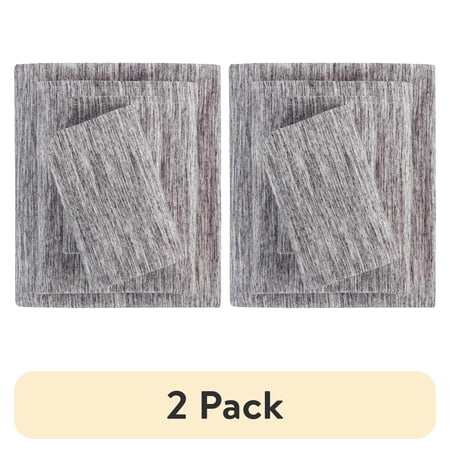 (2 pack) Mainstays Cotton Rich Extra Soft Jersey Bed Sheet Set, Queen, Grey SpaceDyed, 4 Pieces