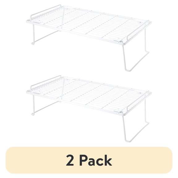 (2 pack) Mainstays Metal Wire Stacking Shelf Organizer for Kitchen Cabinet and Pantry Storage, 22" x 10" x 7", White