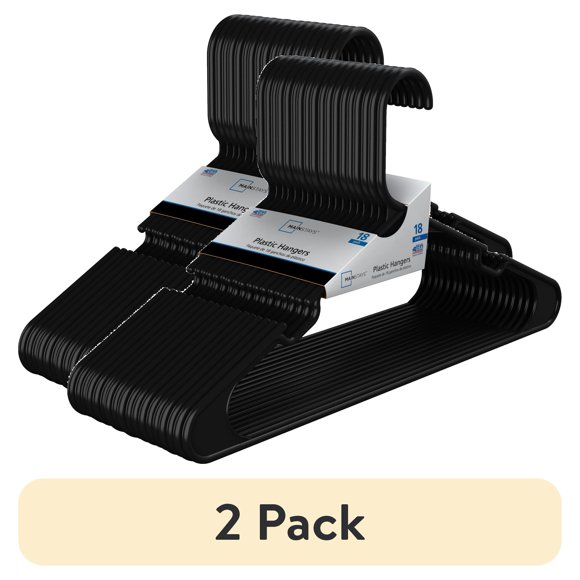 (2 pack) Mainstays Lightweight Durable Plastic Clothes Hangers, 18 Pack, Black