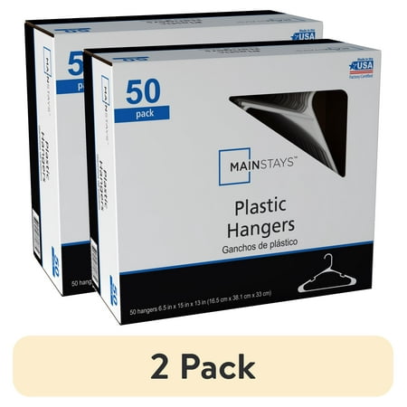 (2 pack) Mainstays Plastic Clothes Hangers, White, 50-Count