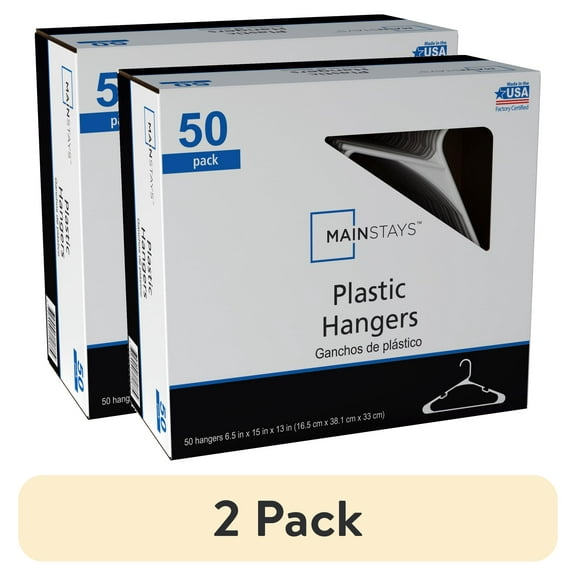 (2 pack) Mainstays Plastic Clothes Hangers, White, 50-Count, Lightweight & Durable for Everyday Use