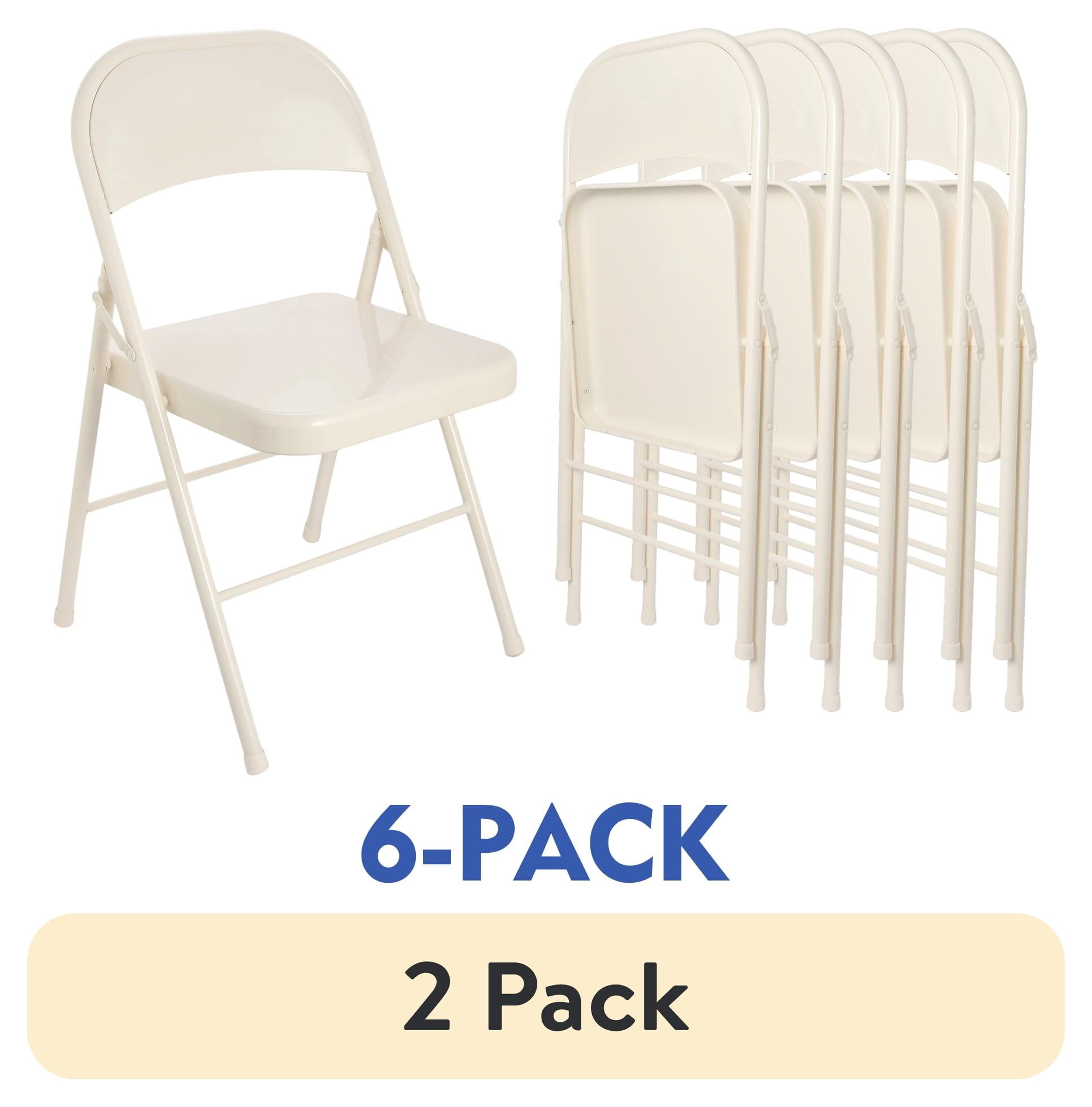 (12 pack) Mainstays Metal Folding Chair, Cream (Set of 6)