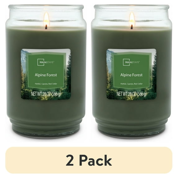 (2 pack) Mainstays Single-Wick Scented Glass Jar Candle, Alpine Forest, 20oz.