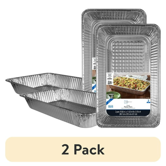 (2 pack) Mainstays Aluminum Full Steam Pan, 19.5" x 11.6", Giant Disposable Catering Pan, 2 Count