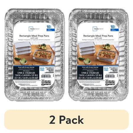 (2 pack) Mainstays 8.69" x 6.18" Aluminum Meal Prep Pans with Folded Lids, 5 Count