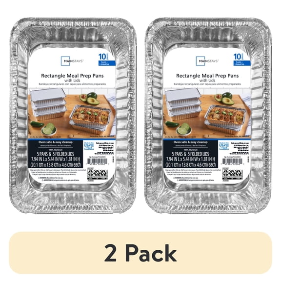 (2 pack) Mainstays 8.69" x 6.18" Aluminum Meal Prep Pans with Folded Lids, 5 Count
