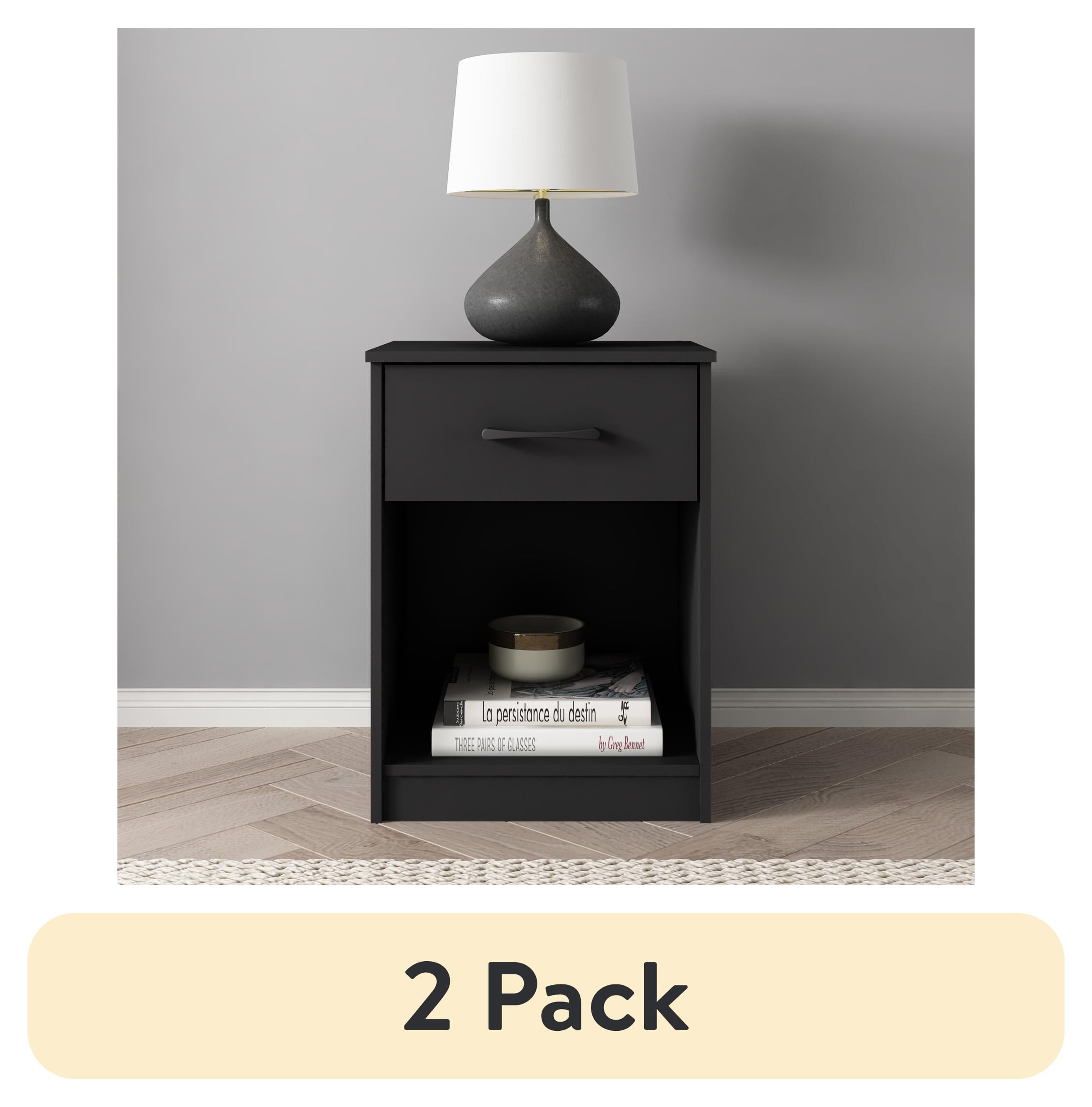 (2 pack) Mainstays Ardent Nightstand with 1 Drawer, Black