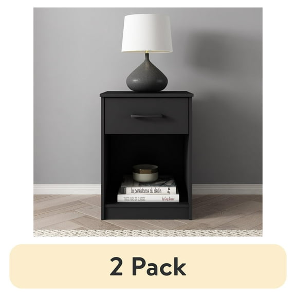 (2 pack) Mainstays Ardent Nightstand with 1 Drawer, Black