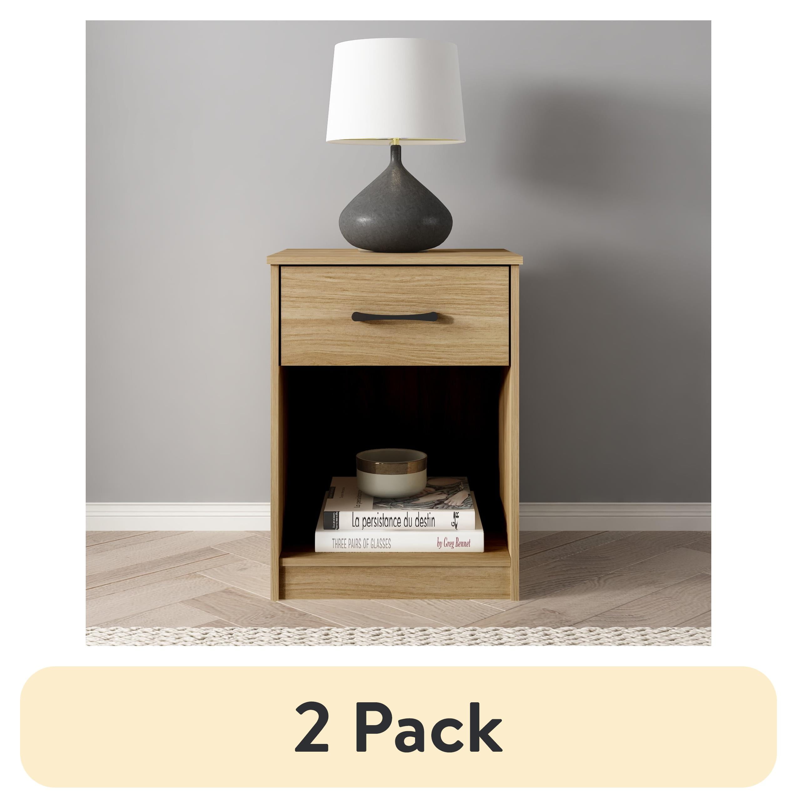 (2 pack) Mainstays Ardent Nightstand with 1 Drawer, Euro Oak