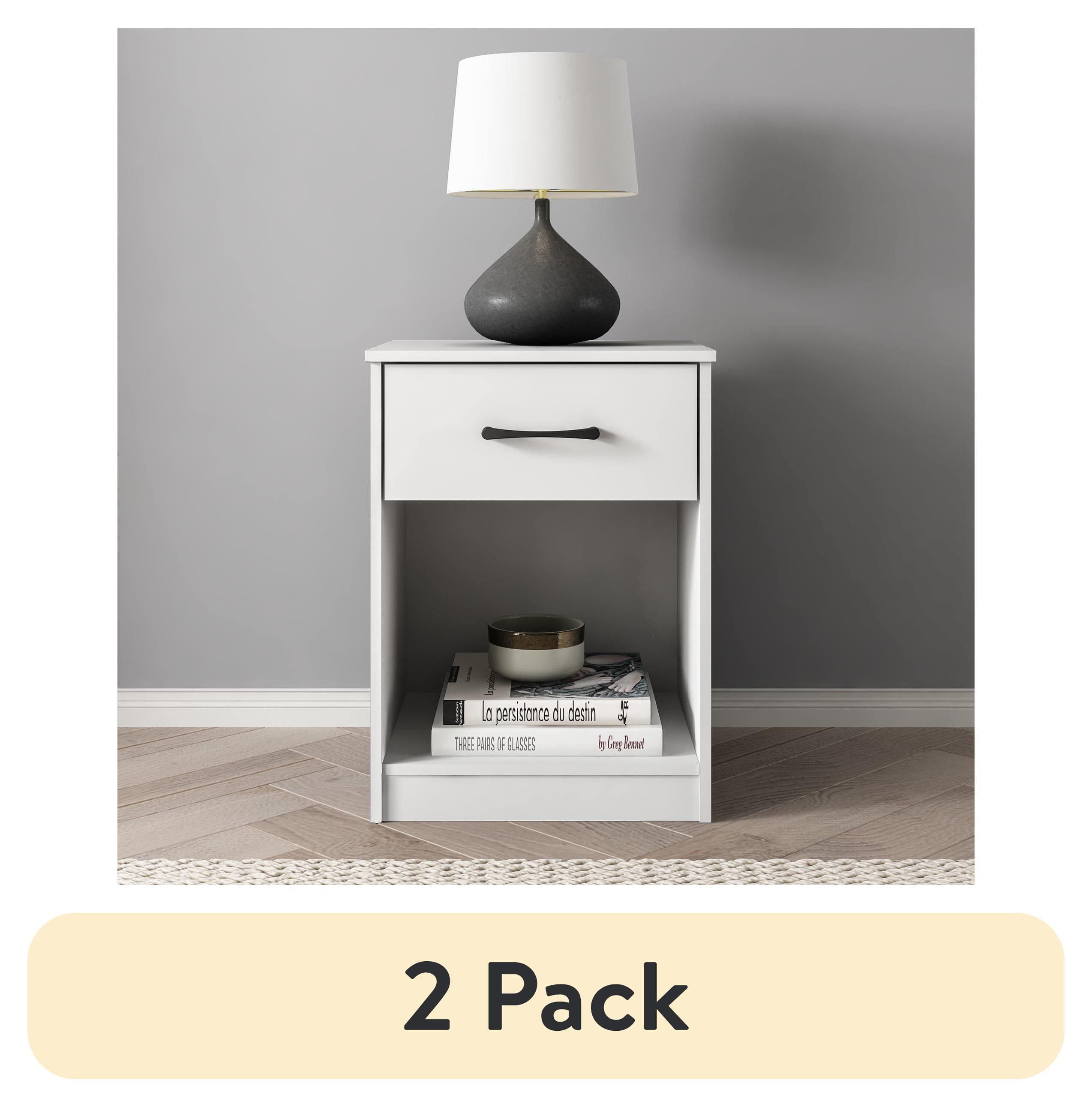 (2 pack) Mainstays Ardent Nightstand with 1 Drawer, White