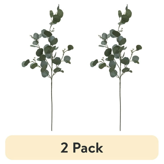 (2 pack) Mainstays Artificial Green Round Leaf Eucalyptus Stem, 34in Tall Floral Picks
